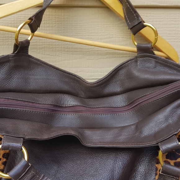 -Mr. Cat- Leopard Print Calf Hair brown Leather Bag - Picture 3 of 7